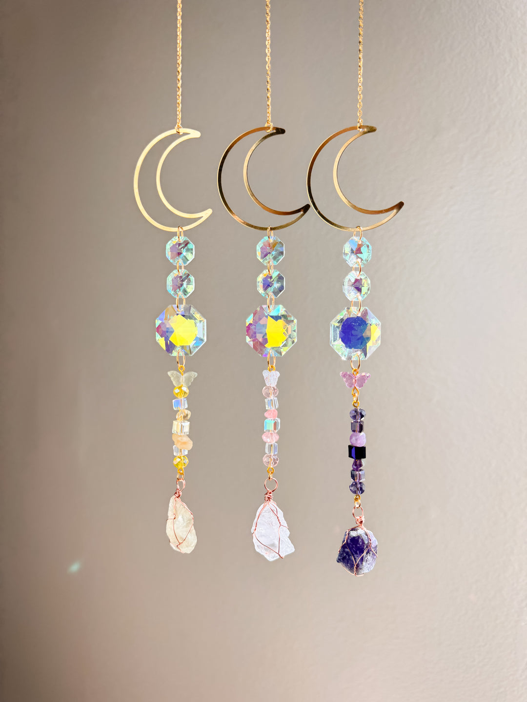 Crescent Moon Crystal Stone Suncatchers