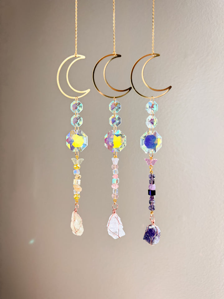 Crescent Moon Crystal Stone Suncatchers