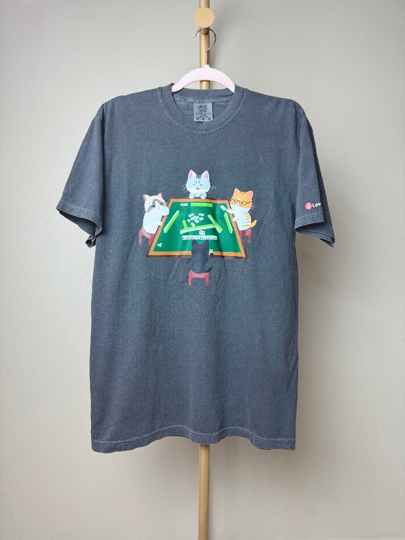 Cats Playing Mahjong Unisex Heavyweight T-shirt - Pepper  