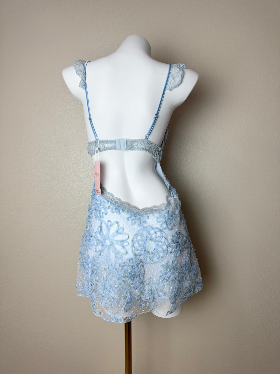 Blue Floral Lace Slip Back View