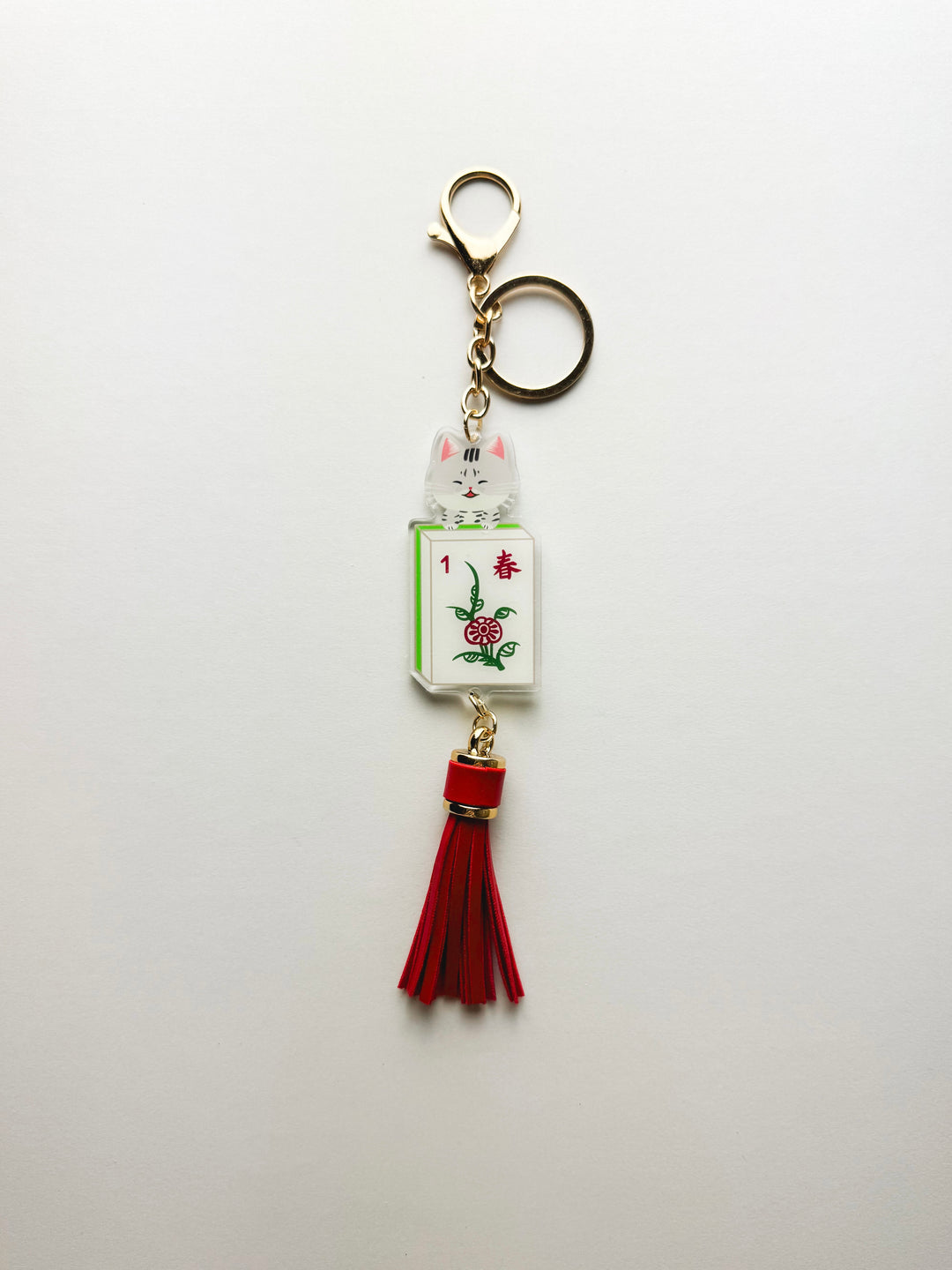 Lucky Cat Flower (Spring) Mahjong Tile Keychain