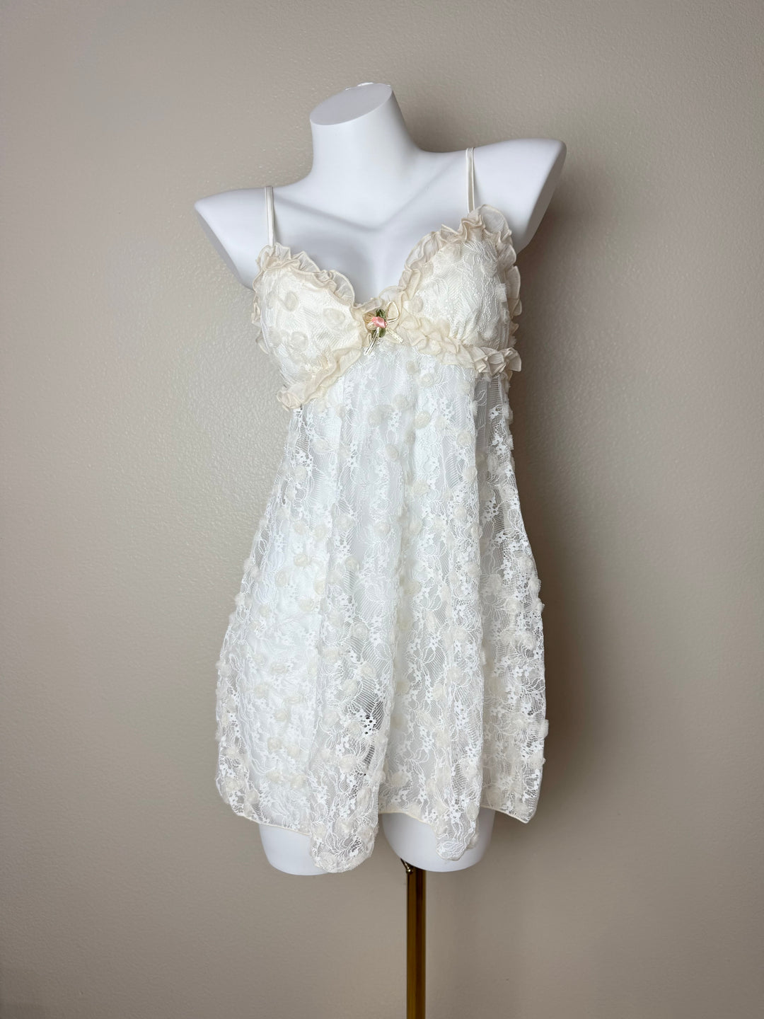 Yellow Sheer Rose Lace Babydoll