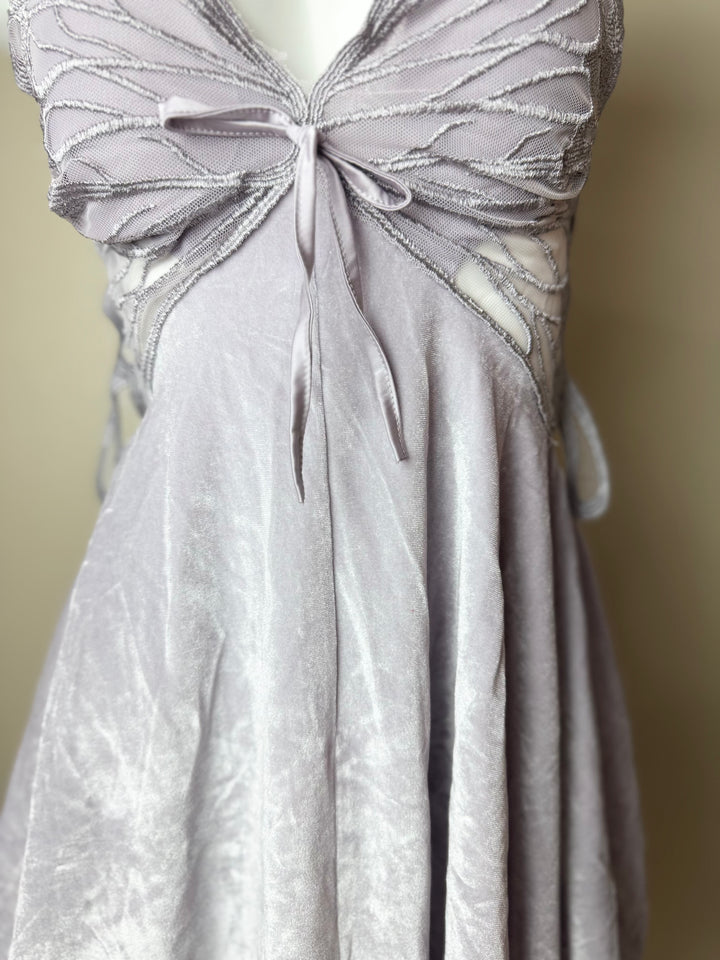 Asymmetrical Velvet Butterfly Slip - Purple Front Close