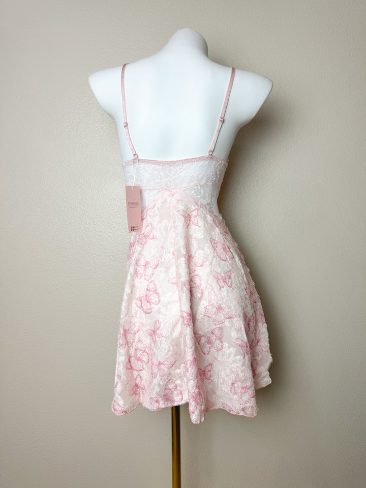back view of pink Butterfly Pattern Lace Panel Slip