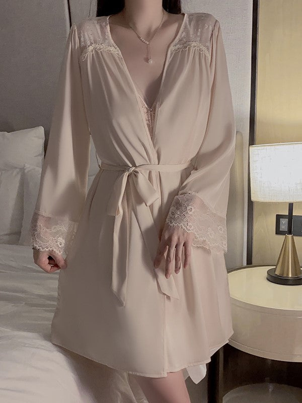 Pink Lace-Trim Robe