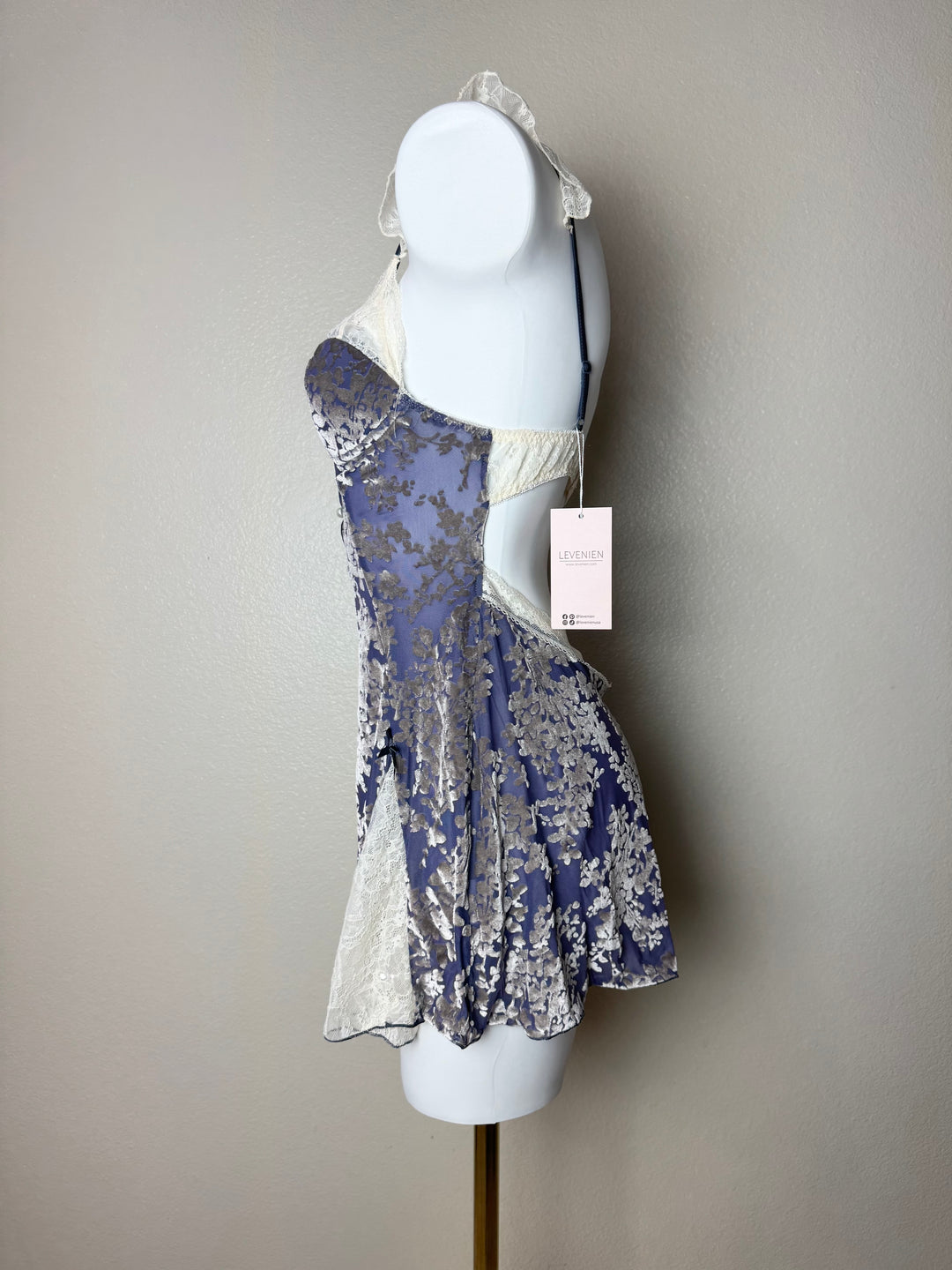 Blue Velvet Lace-Trim Slip side view