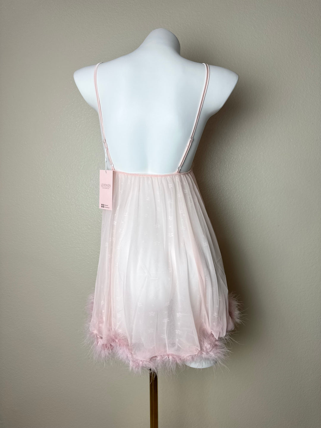 Sheer Fur-Trimed Butterfly Babydoll Pink / M