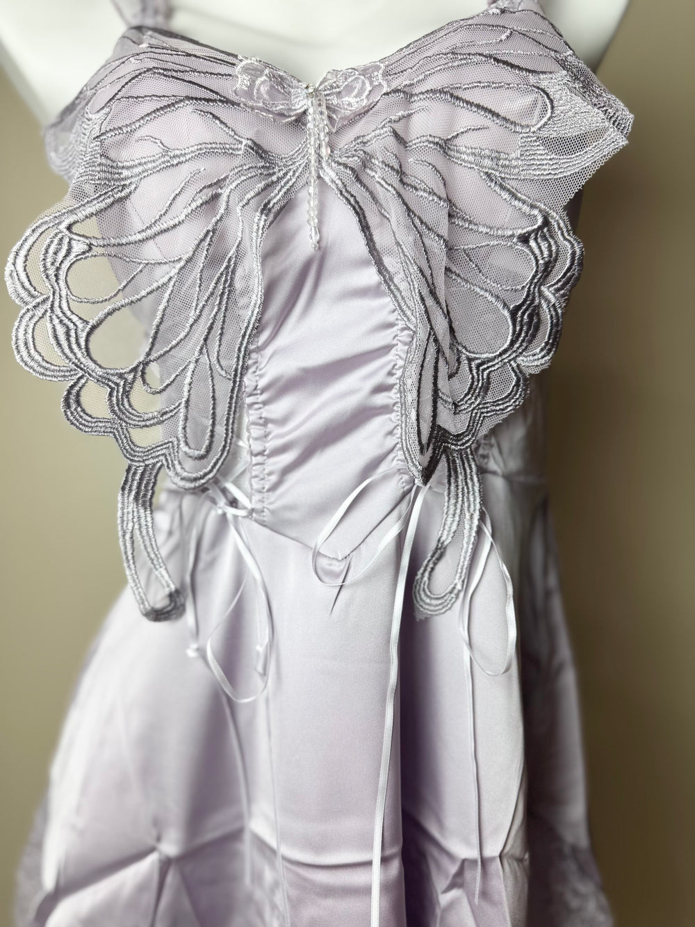 Purple Butterfly Lace-Trim Slip -Close Look