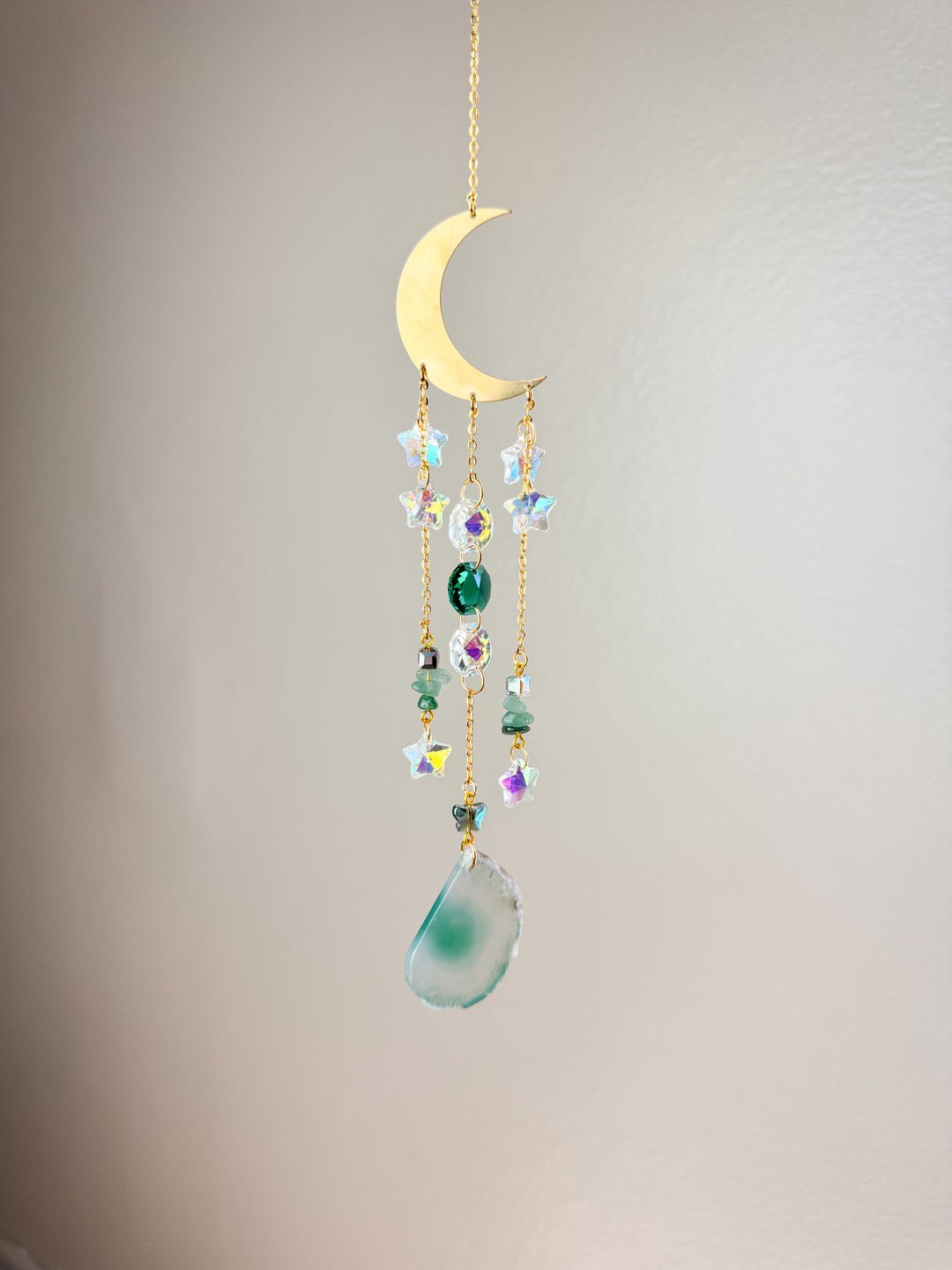 Green Crescent Moon Crystal Suncatcher