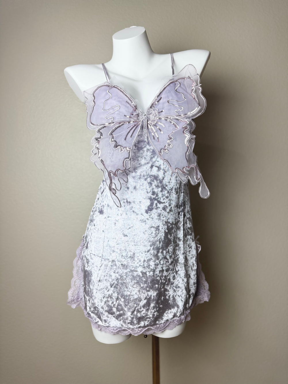 Purple Velvet Butterfly Side Slit Slip - Front