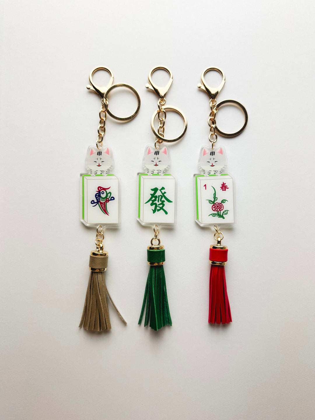 Lucky Cat Mahjong Tile Keychain