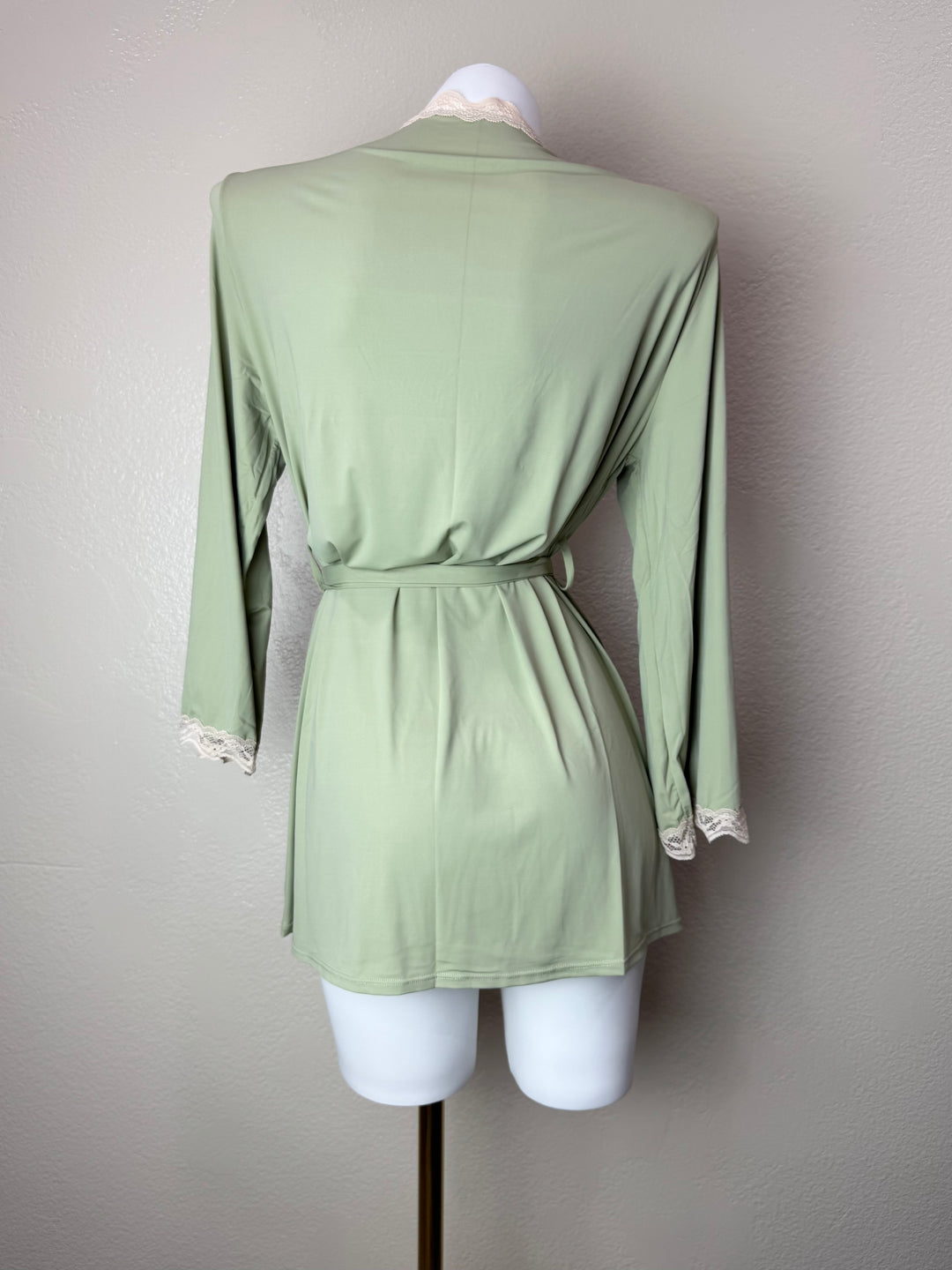 Green Stretchy Lace-Trim Robe