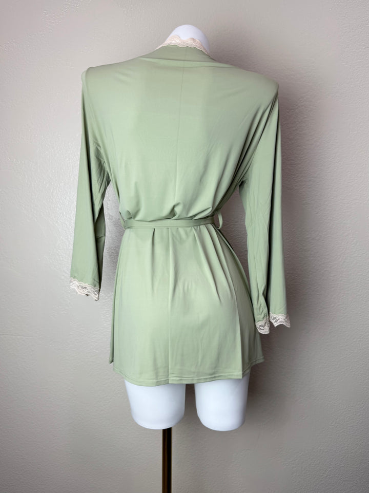 Green Stretchy Lace-Trim Robe