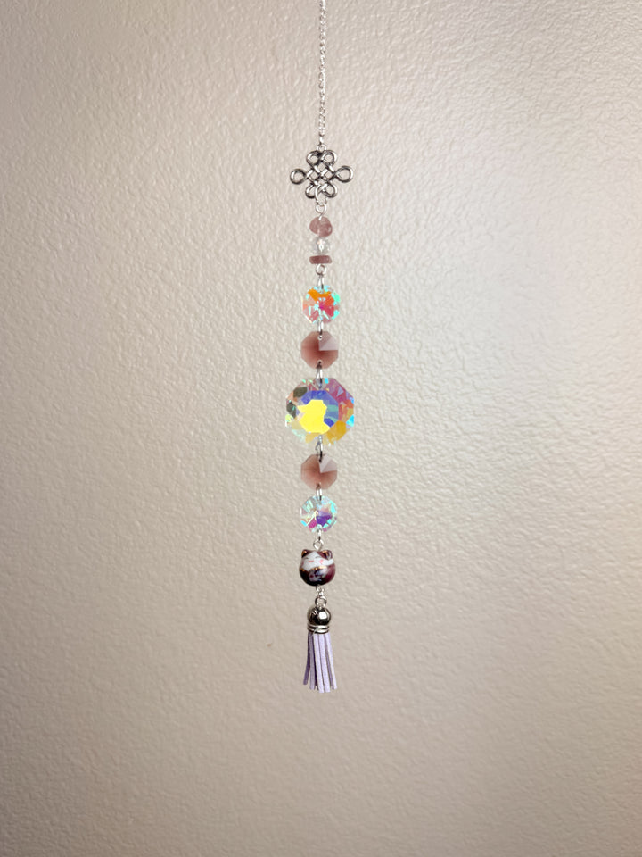 Purple Lucky Cat Suncatcher