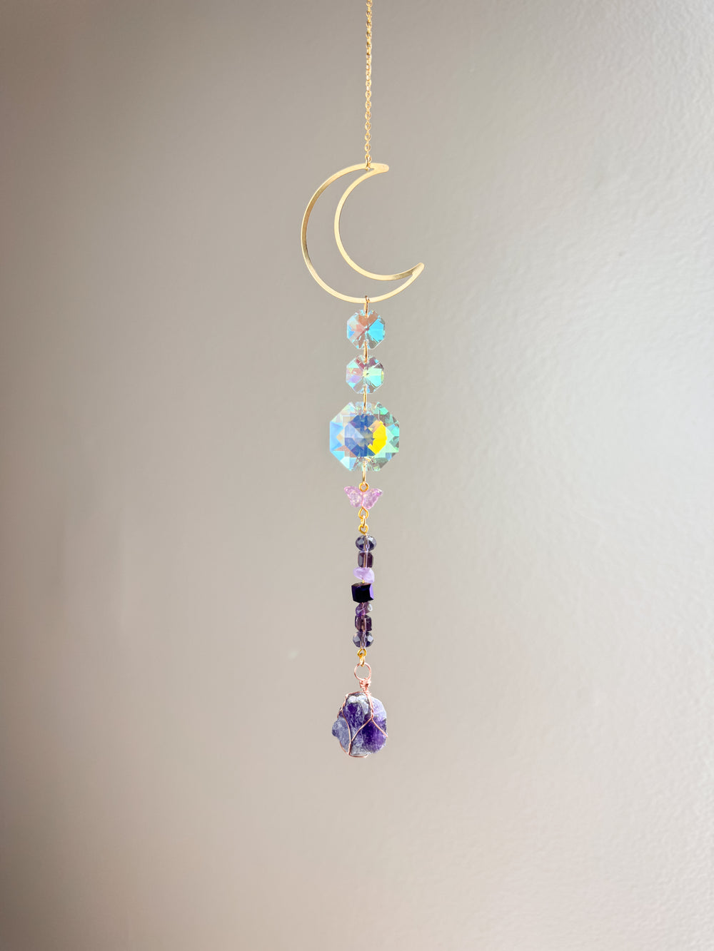 Purple Crescent Moon Crystal Suncatcher