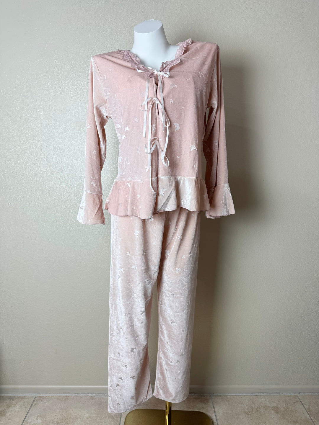 Long Velvet Butterfly Pattern Cami Set + Robe Top