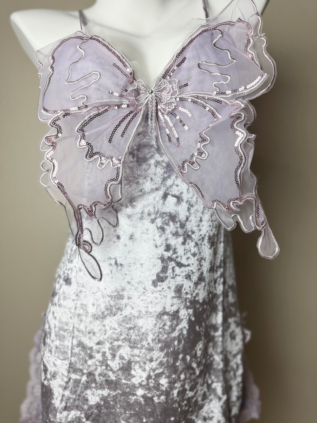 Purple Velvet Butterfly Side Slit Slip 