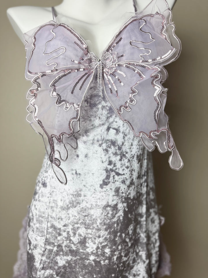 Purple Velvet Butterfly Side Slit Slip 