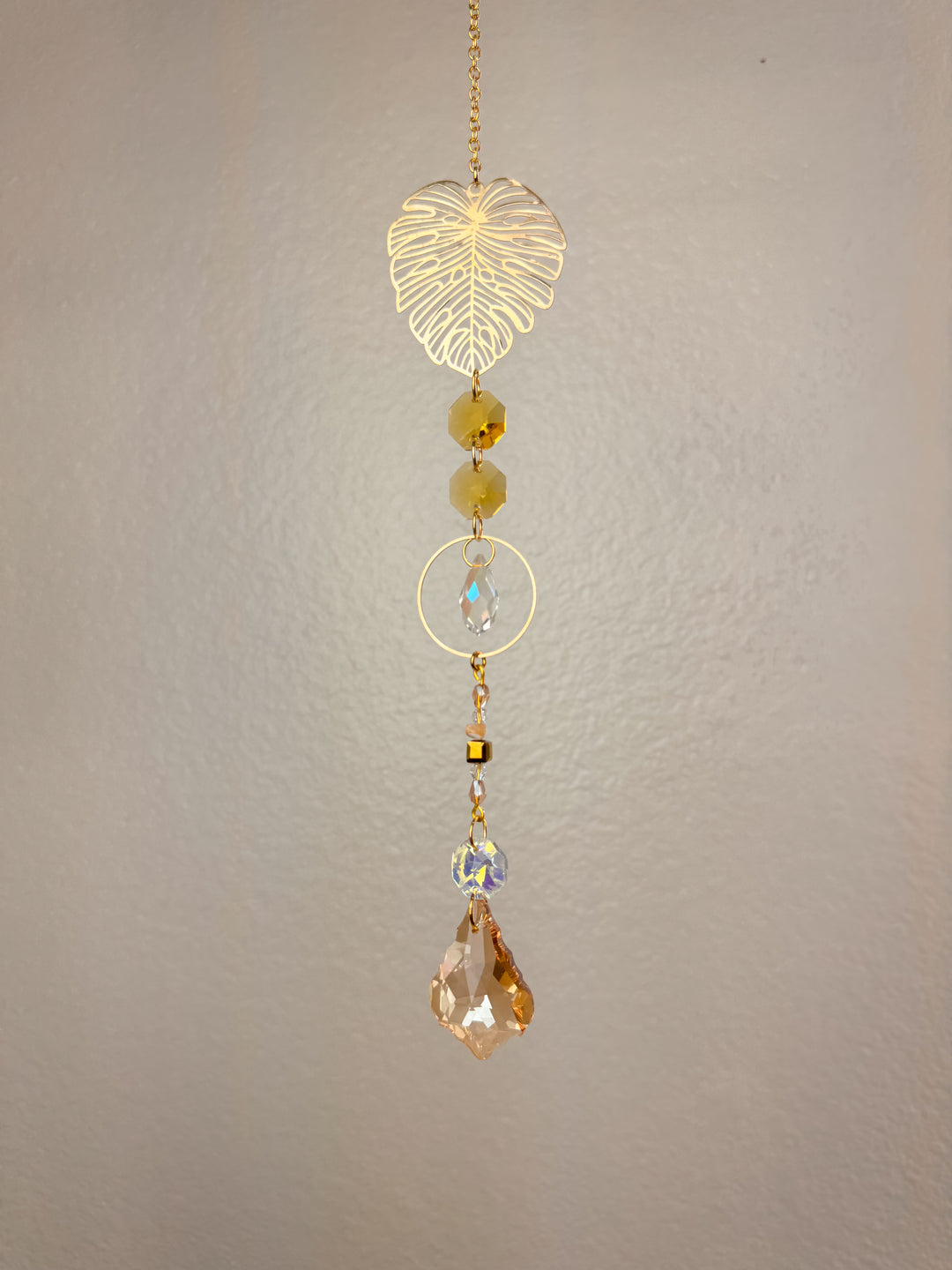 Monstera Leaf Crystal Suncatcher - Yellow