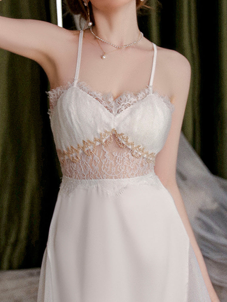 Lace Detail Cage Back Slip - White