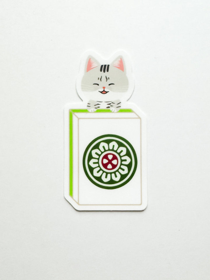 Lucky Cat Mahjong Tile Sticker - One Dot