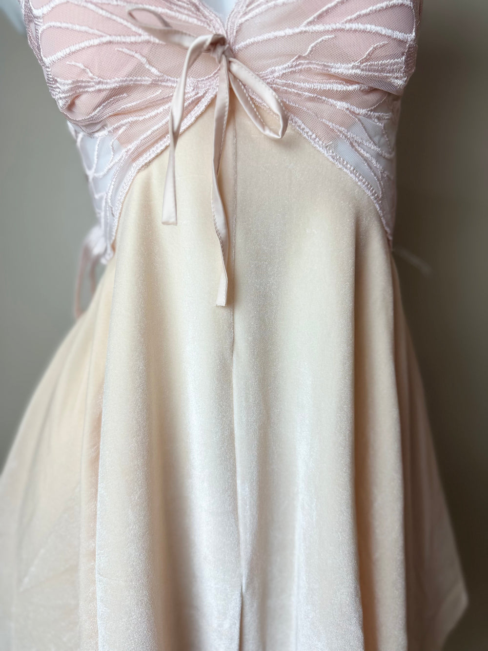 Asymmetrical Velvet Butterfly Slip - Ivory Front Close