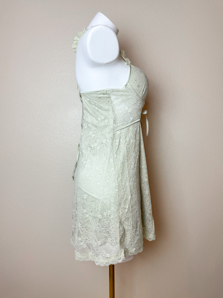 side view of Lace Cut Out Cross-Back Slip