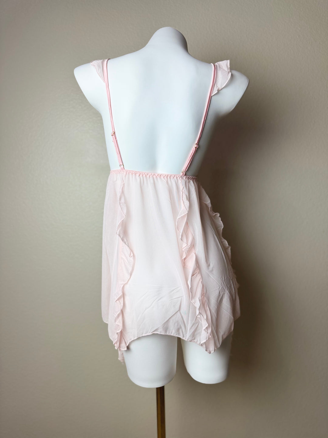 Asymmetrical Mesh Butterfly Babydoll - Pink Back
