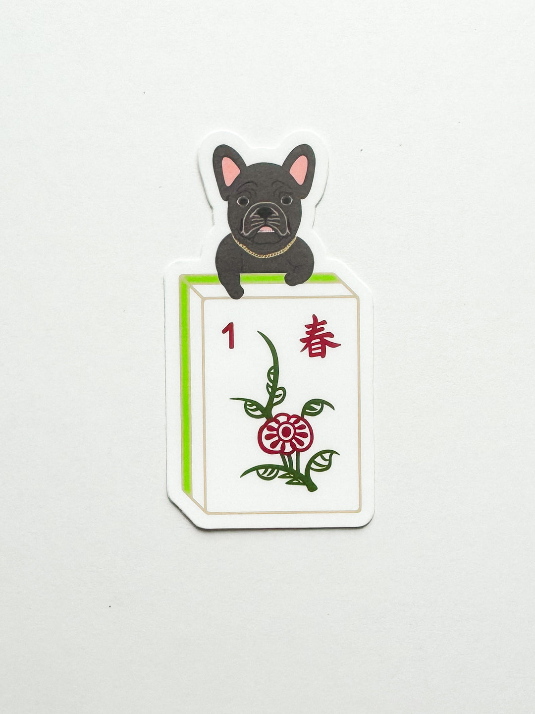Fortune Dog Mahjong Tile Sticker - Flower (Spring)