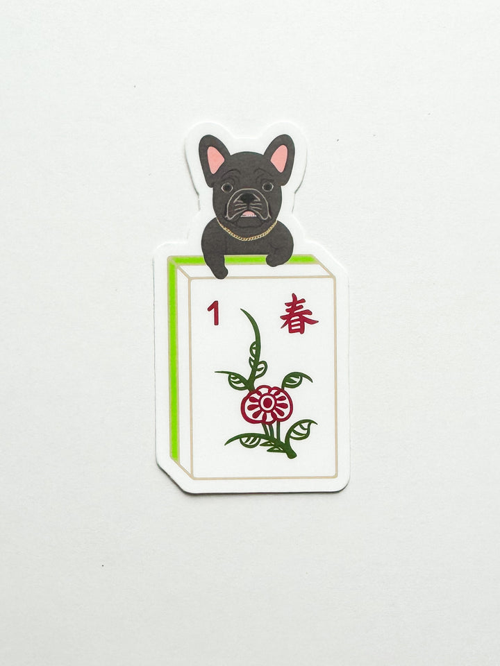 Fortune Dog Mahjong Tile Sticker - Flower (Spring)