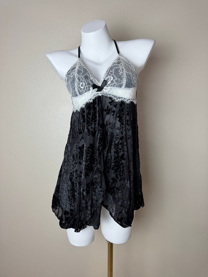 Black Velvet Front Slit Babydoll