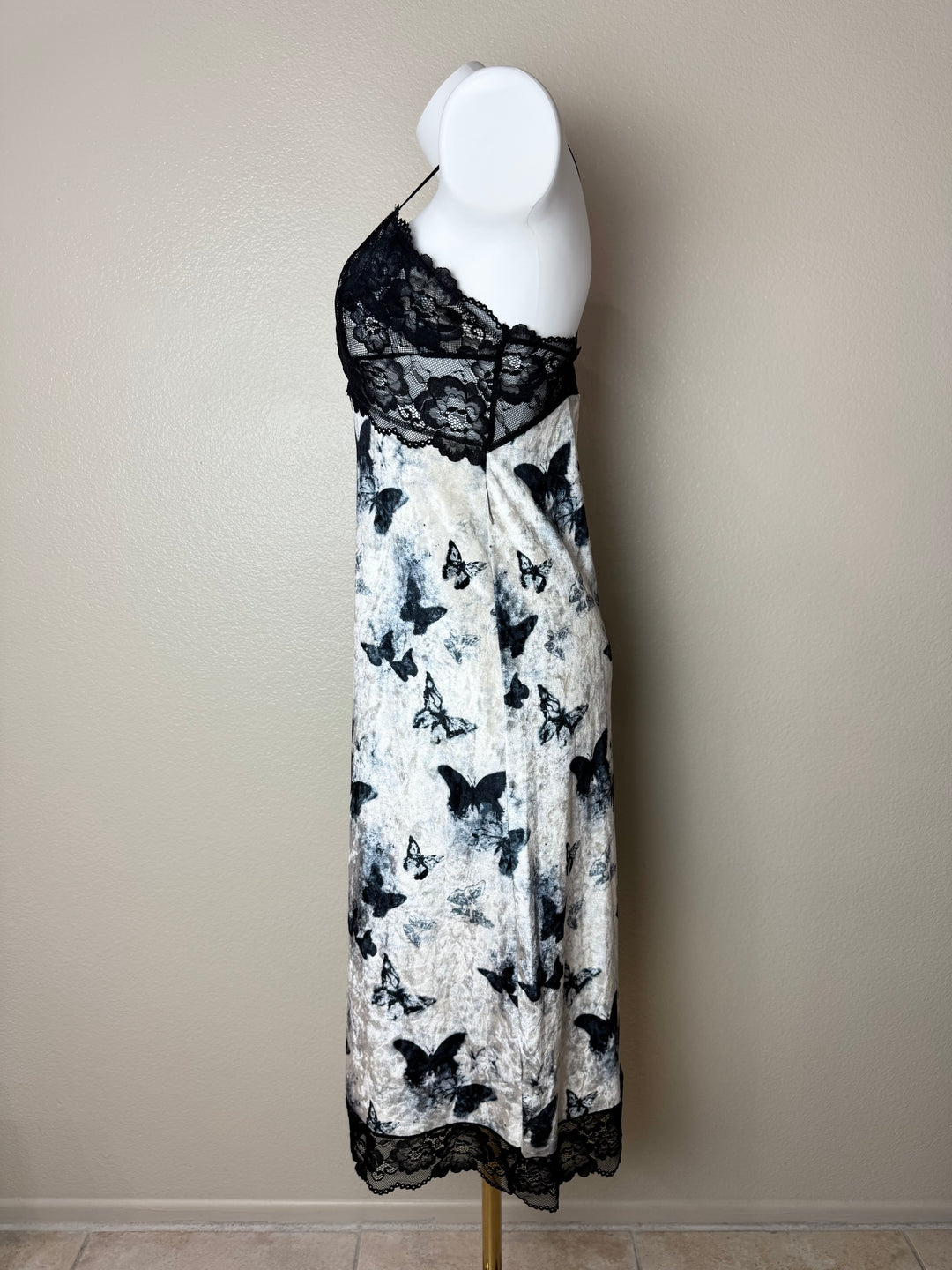 Black Midi Velvet Butterfly Pattern Slip Side View