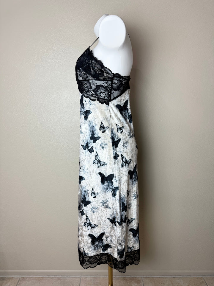 Black Midi Velvet Butterfly Pattern Slip Side View