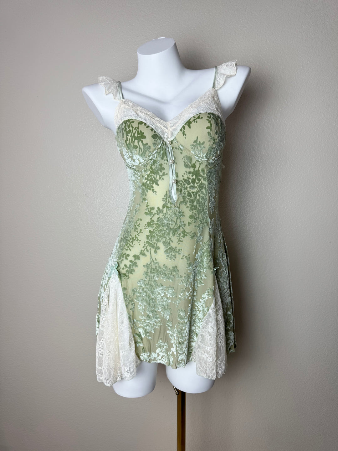 Green Velvet Lace-Trim Slip