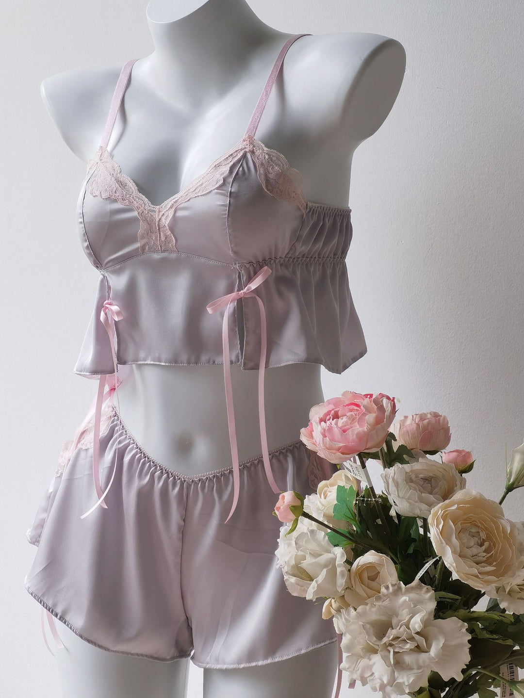 Bow Lace-Trim Cami Set