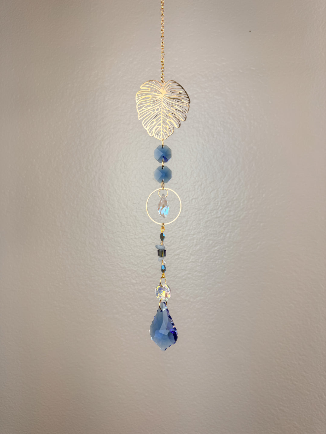 Monstera Leaf Crystal Suncatcher - Blue