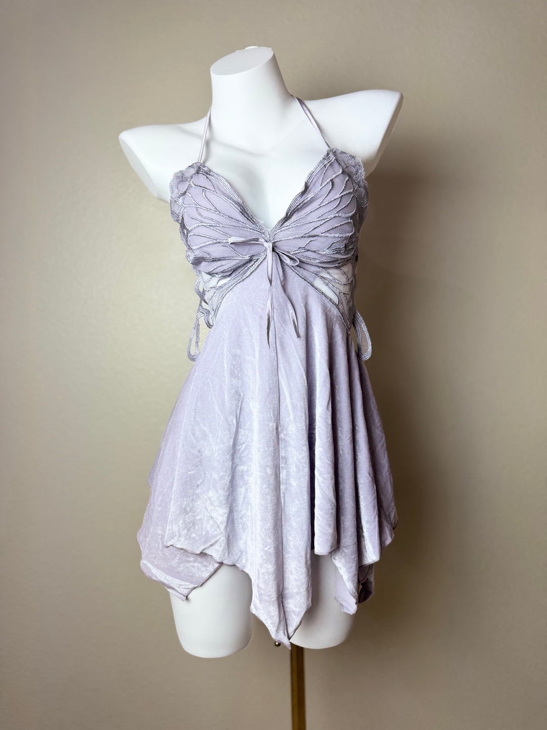 Asymmetrical Velvet Butterfly Slip - Purple Front