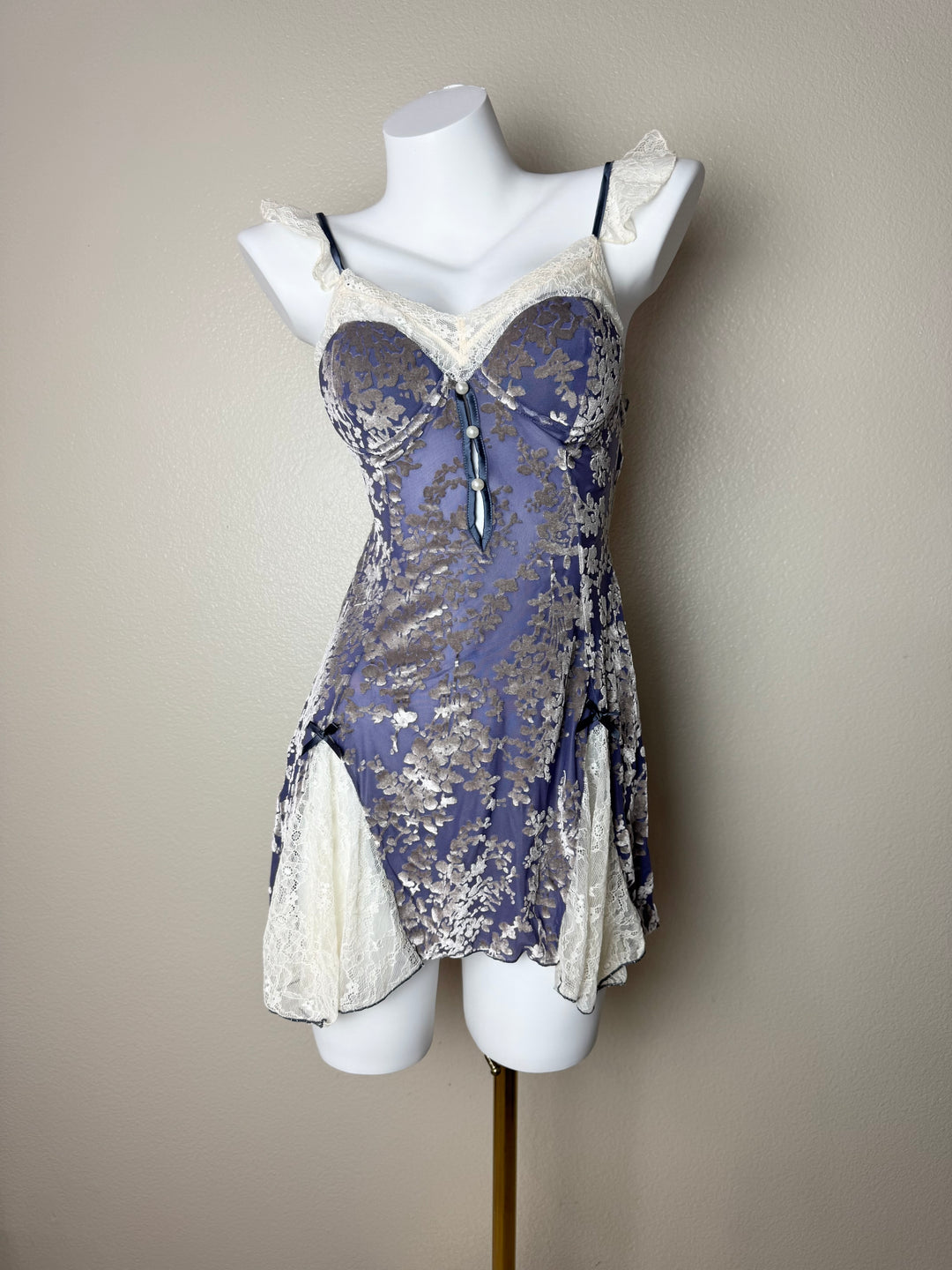 Blue Velvet Lace-Trim Slip