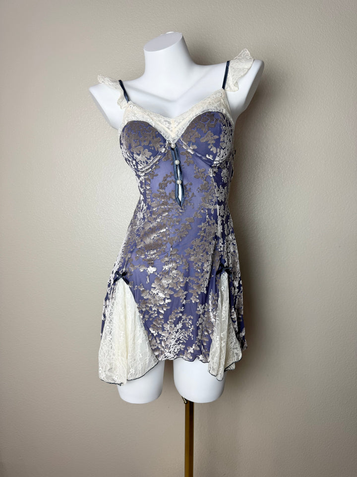 Blue Velvet Lace-Trim Slip