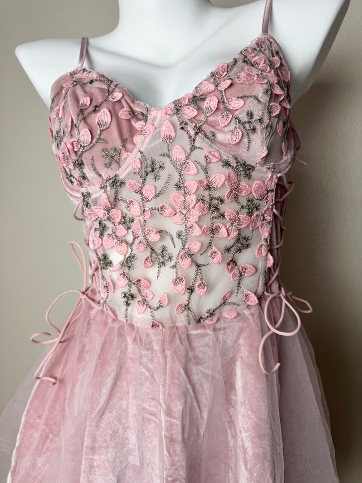 Pink velvet Floral Babydoll 