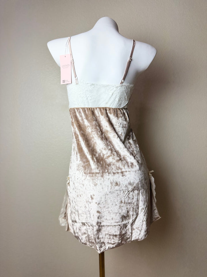 Brown Velvet Butterfly Side Slit Slip - Back