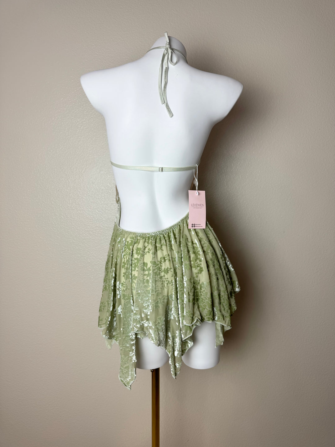 Green Velvet Butterfly Slip back view