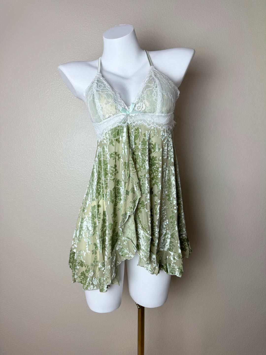 Green Velvet Front Slit Babydoll