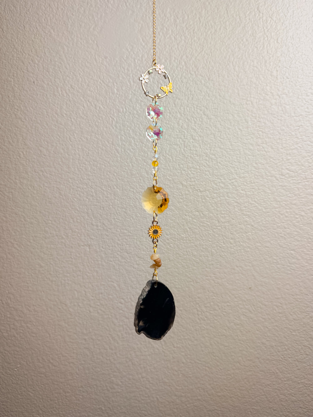 Yellow Agate Stone Butterfly Suncatcher