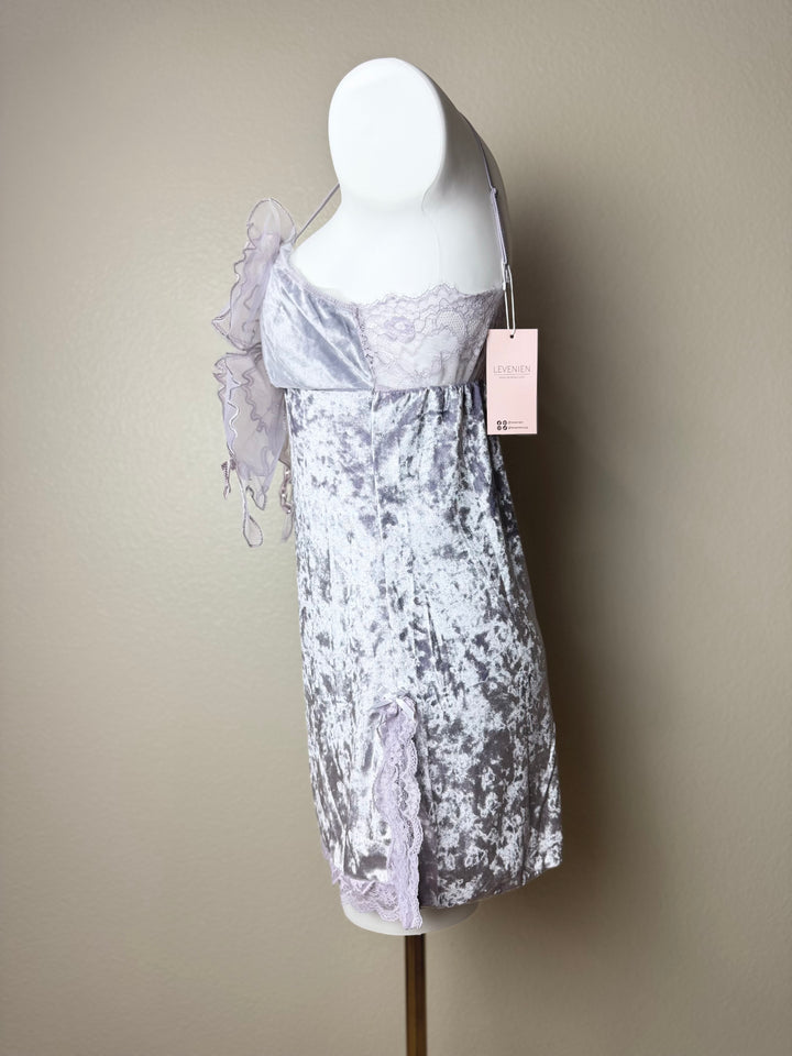 Purple Velvet Butterfly Side Slit Slip - Side