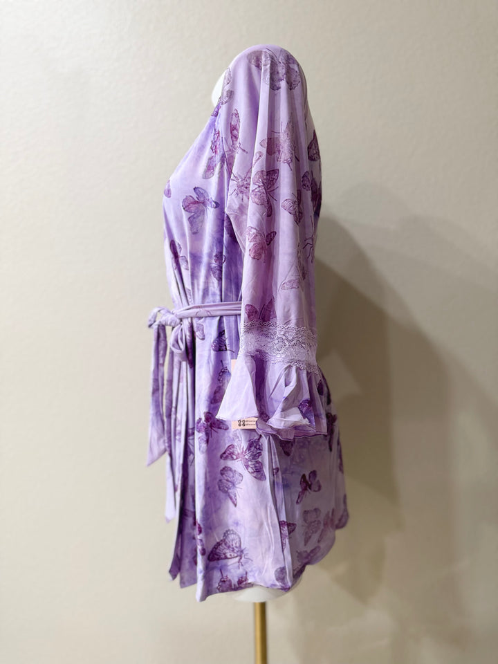Purple Butterfly Print Robe Side