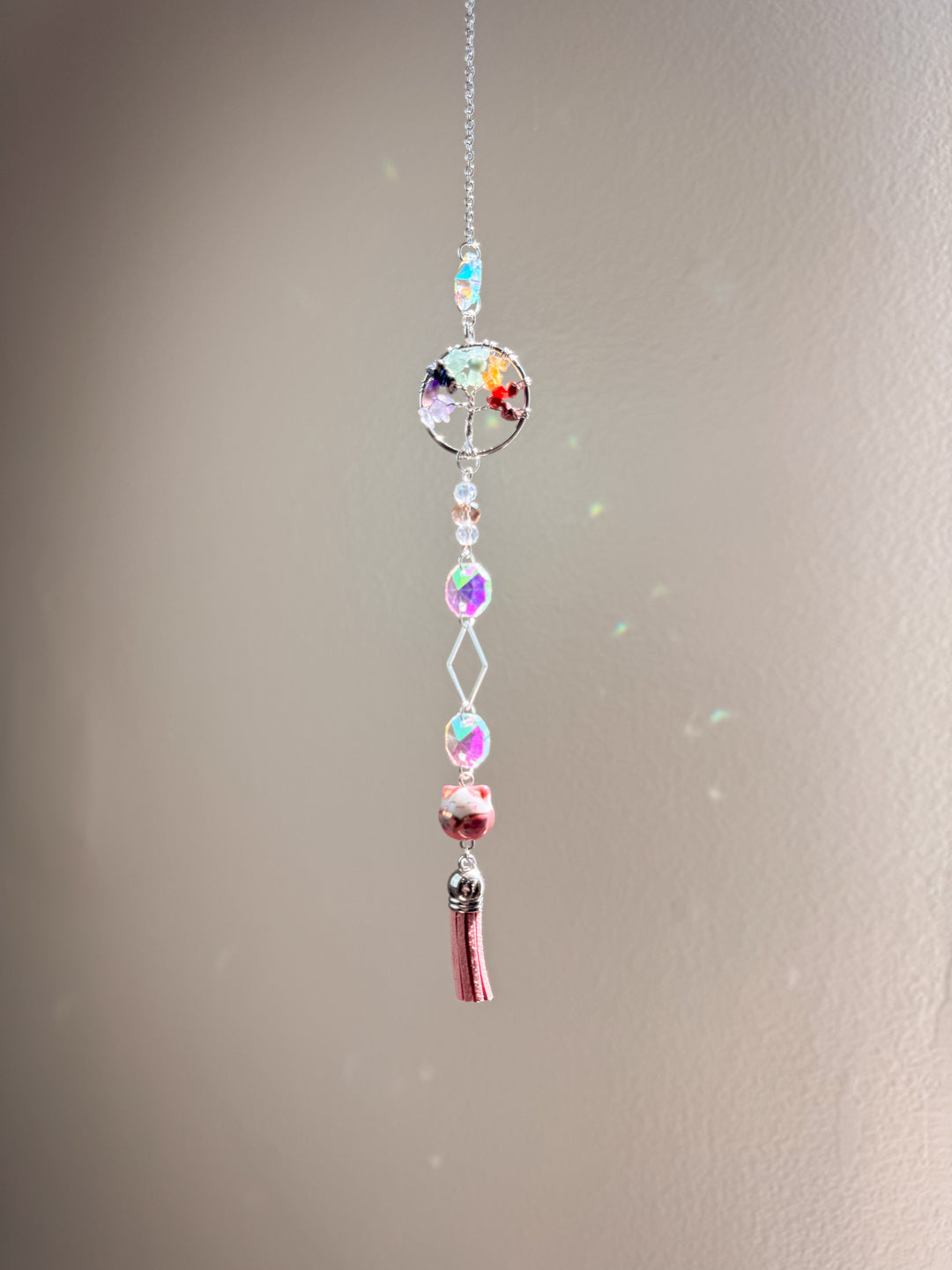 Cat Tree of Life Suncatcher - Pink