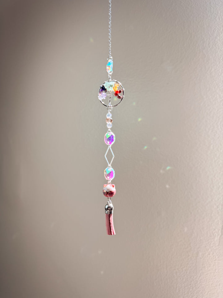 Cat Tree of Life Suncatcher - Pink