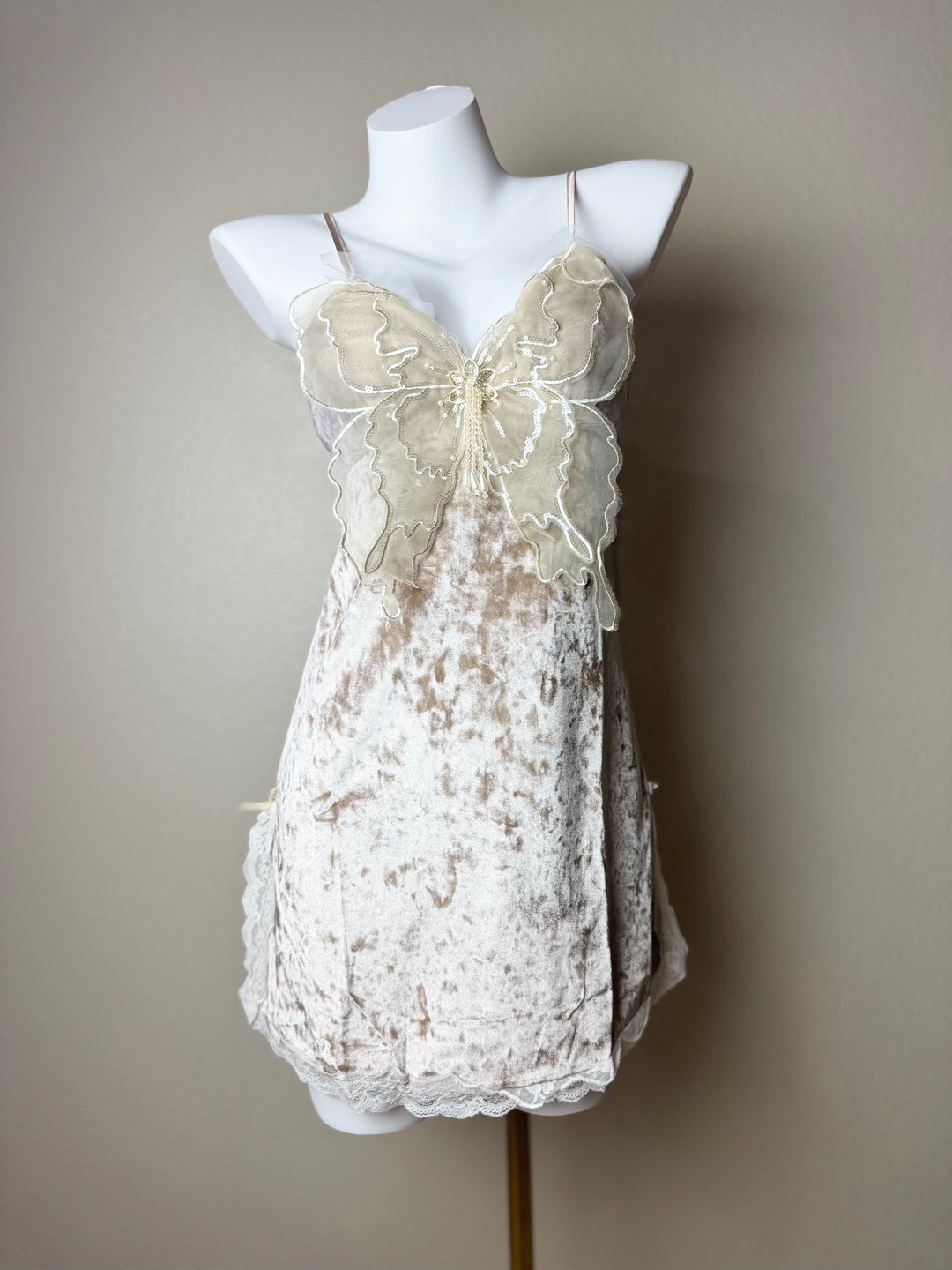 Brown Velvet Butterfly Side Slit Slip - Front