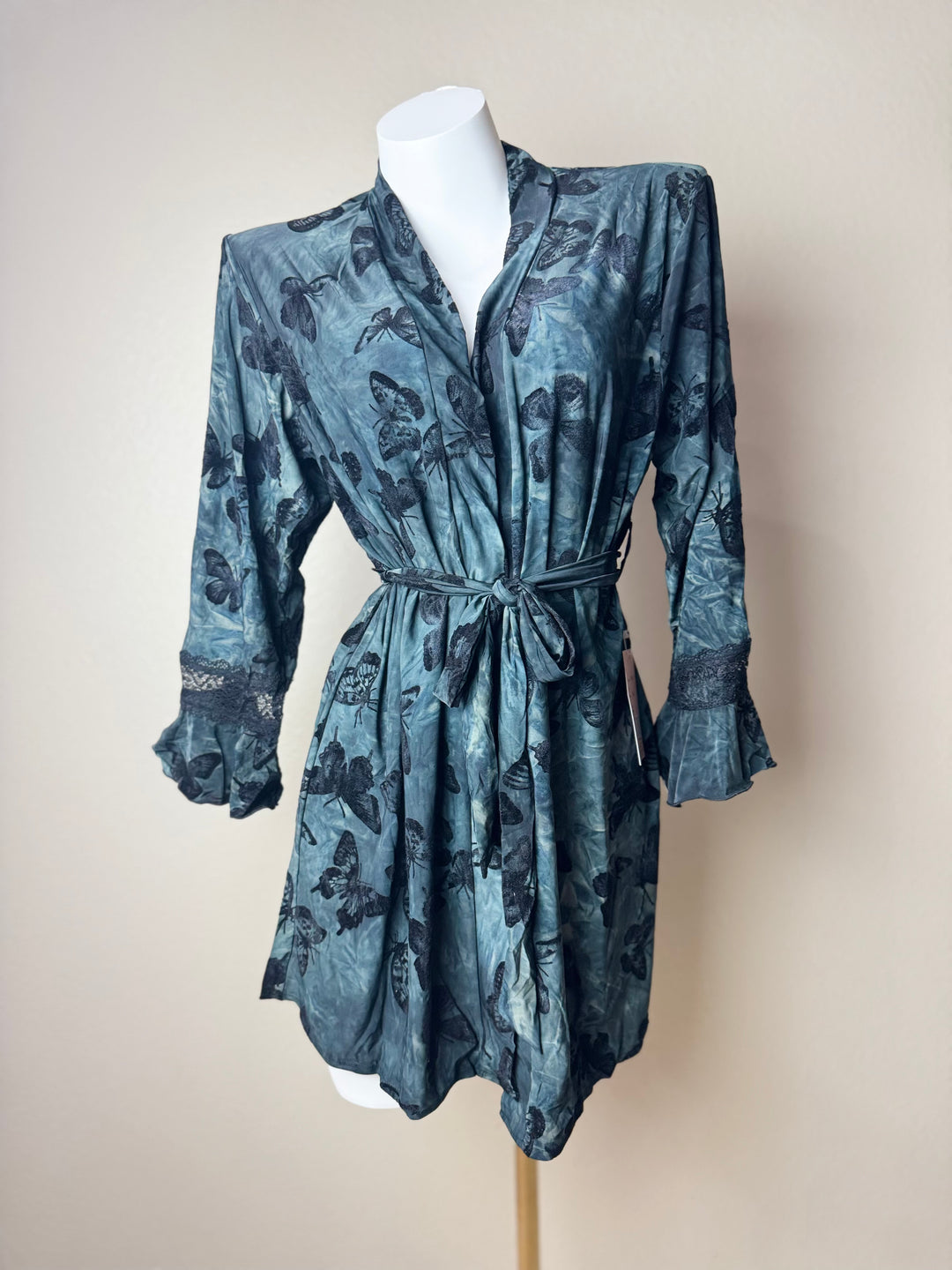 Black Butterfly Print Robe Front